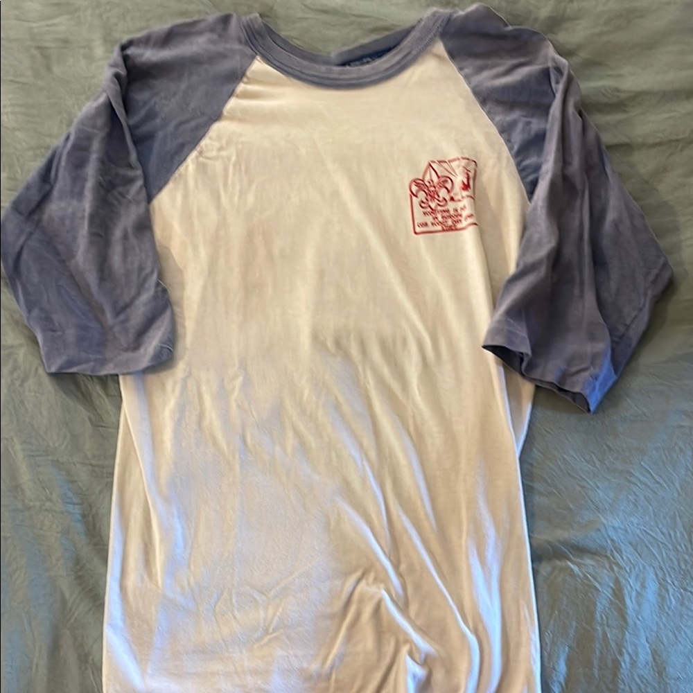 Vintage faded blue and white raglan.